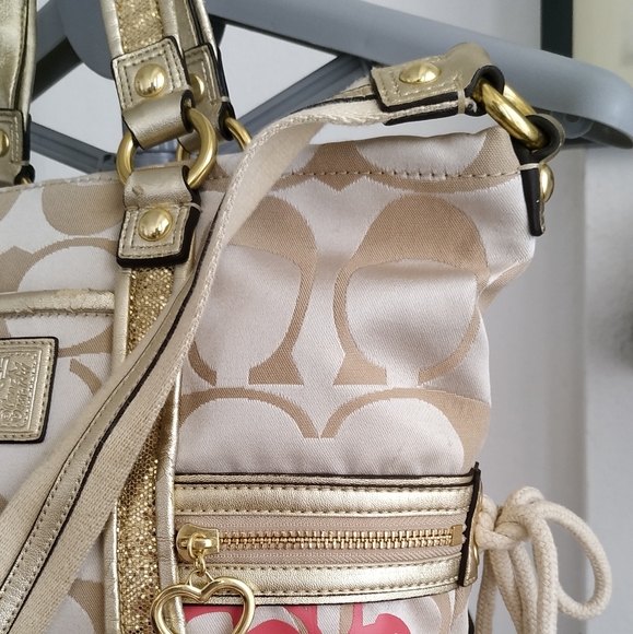 Authentic Coach Poppy F20762 Daisy Floral Gold Glitter Shoulder bag - Picture 12 of 17